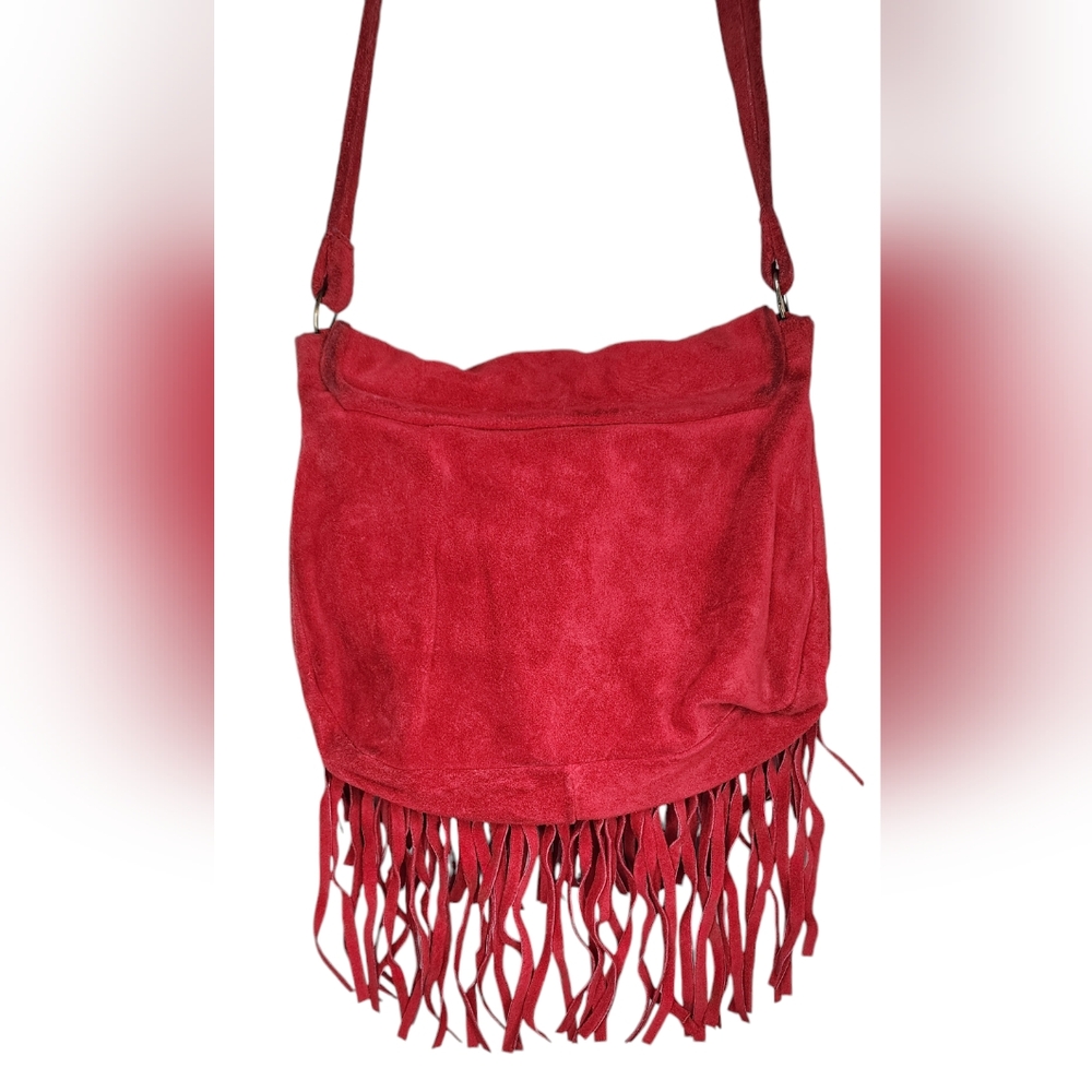 Vtg Suede Leather Fringe Reg Bag Mid Western Sport Togs USA - Picture 2 of 7